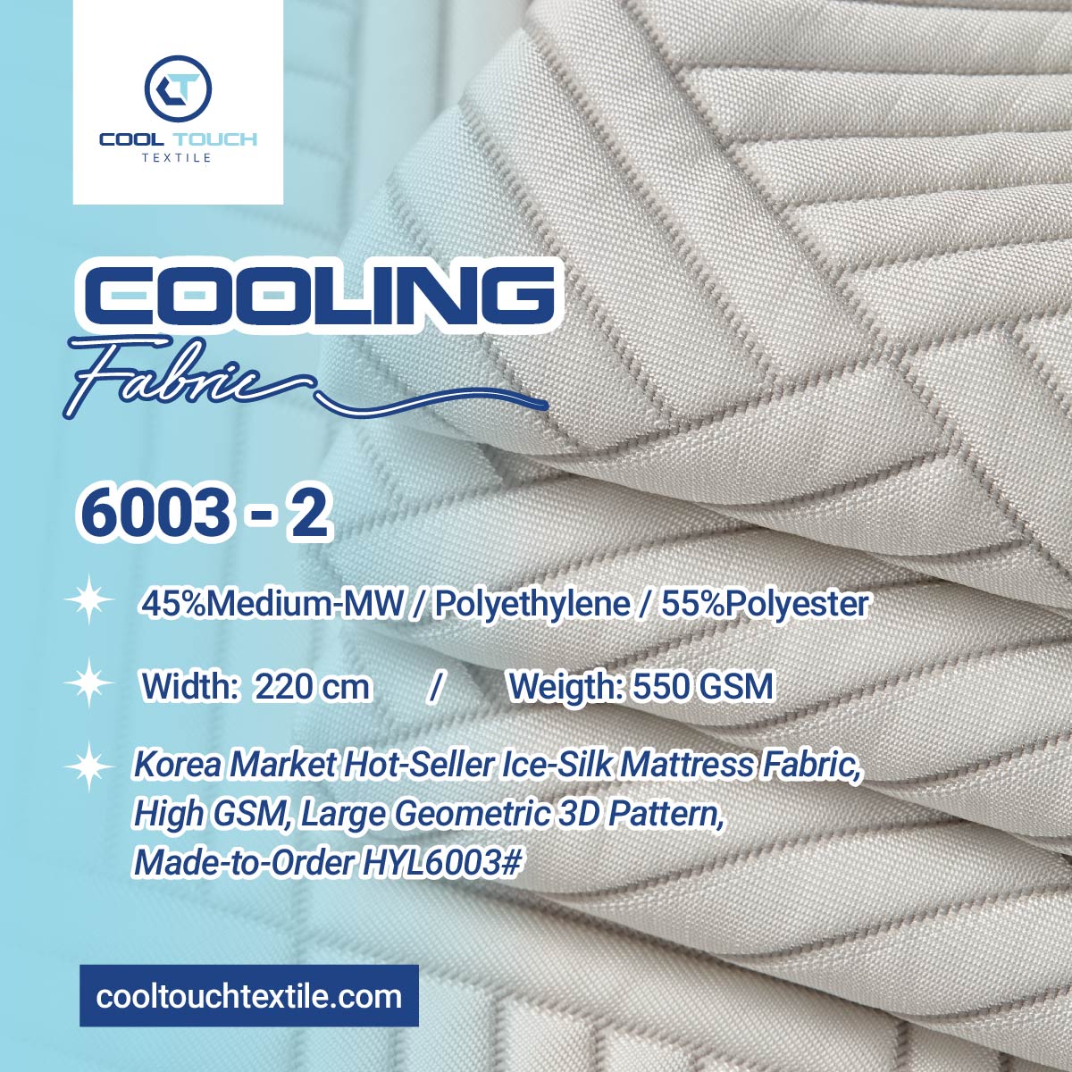 6003-2 Vải Nệm Lụa Băng Hình Học 3D — vải làm mát Cooltouch