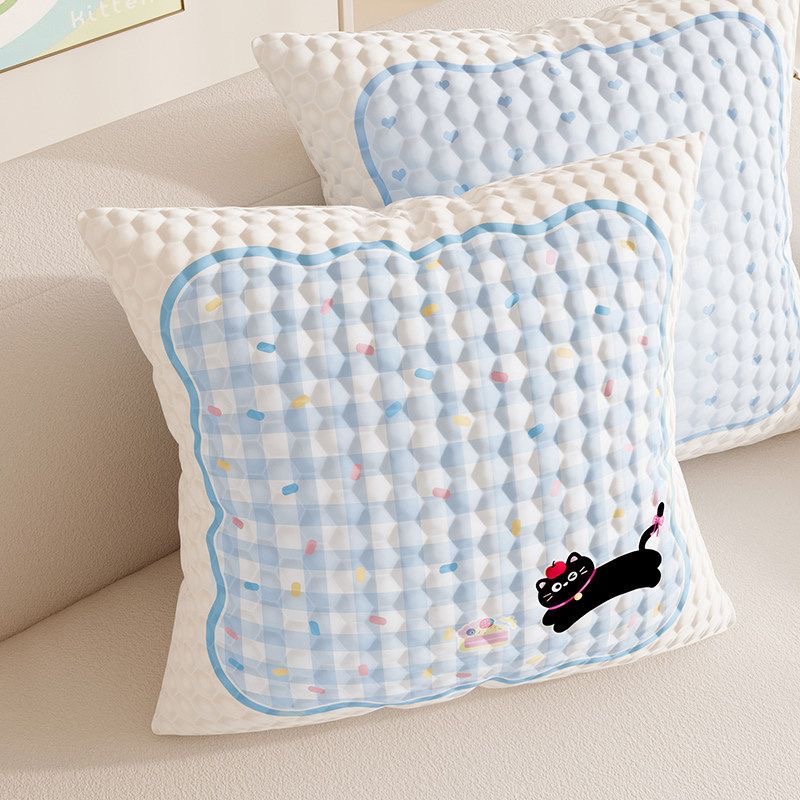 Đệm mèo kẻ caro xanh in trên BDD