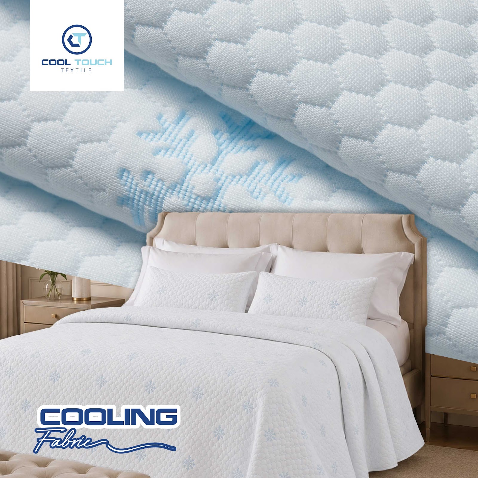 Vải làm mát in kỹ thuật số họa tiết bông tuyết trên giường — Cooltouch Textile