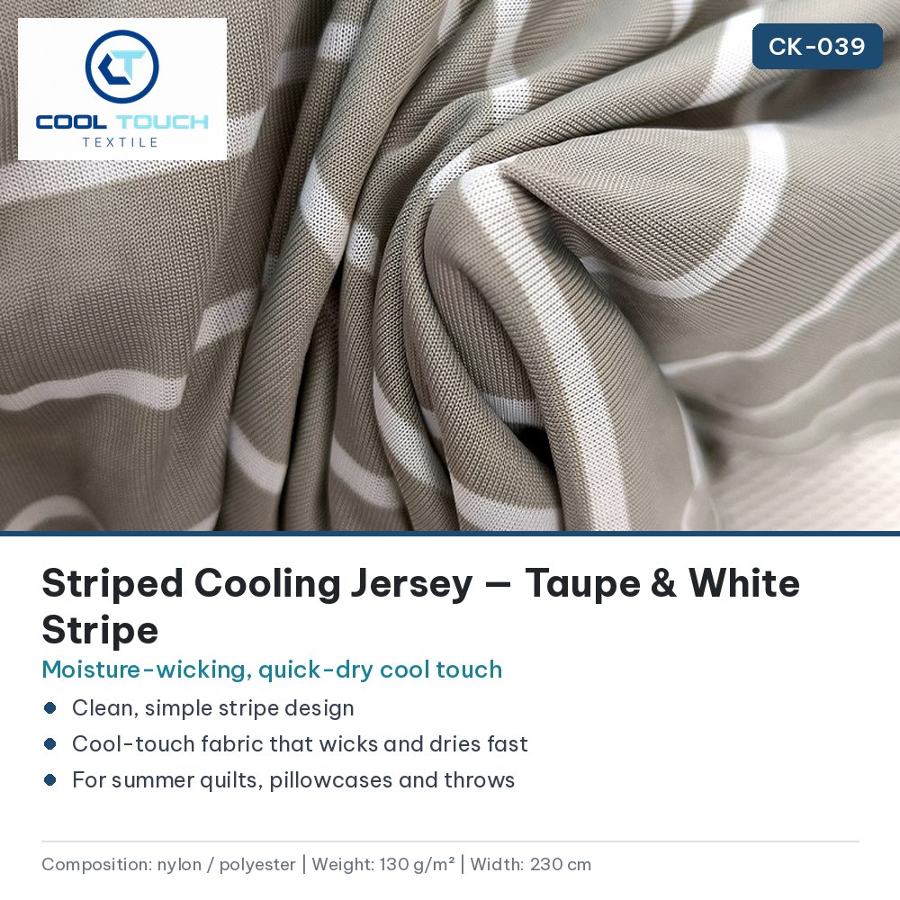 Striped Cooling Jersey — Taupe & White Stripe — Cool Touch Textile