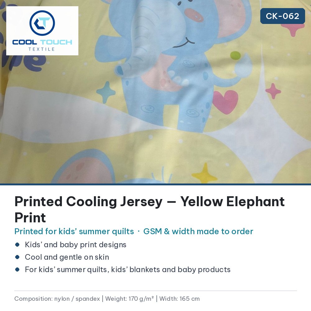 Printed Cooling Jersey — Yellow Elephant Print — Cool Touch Textile