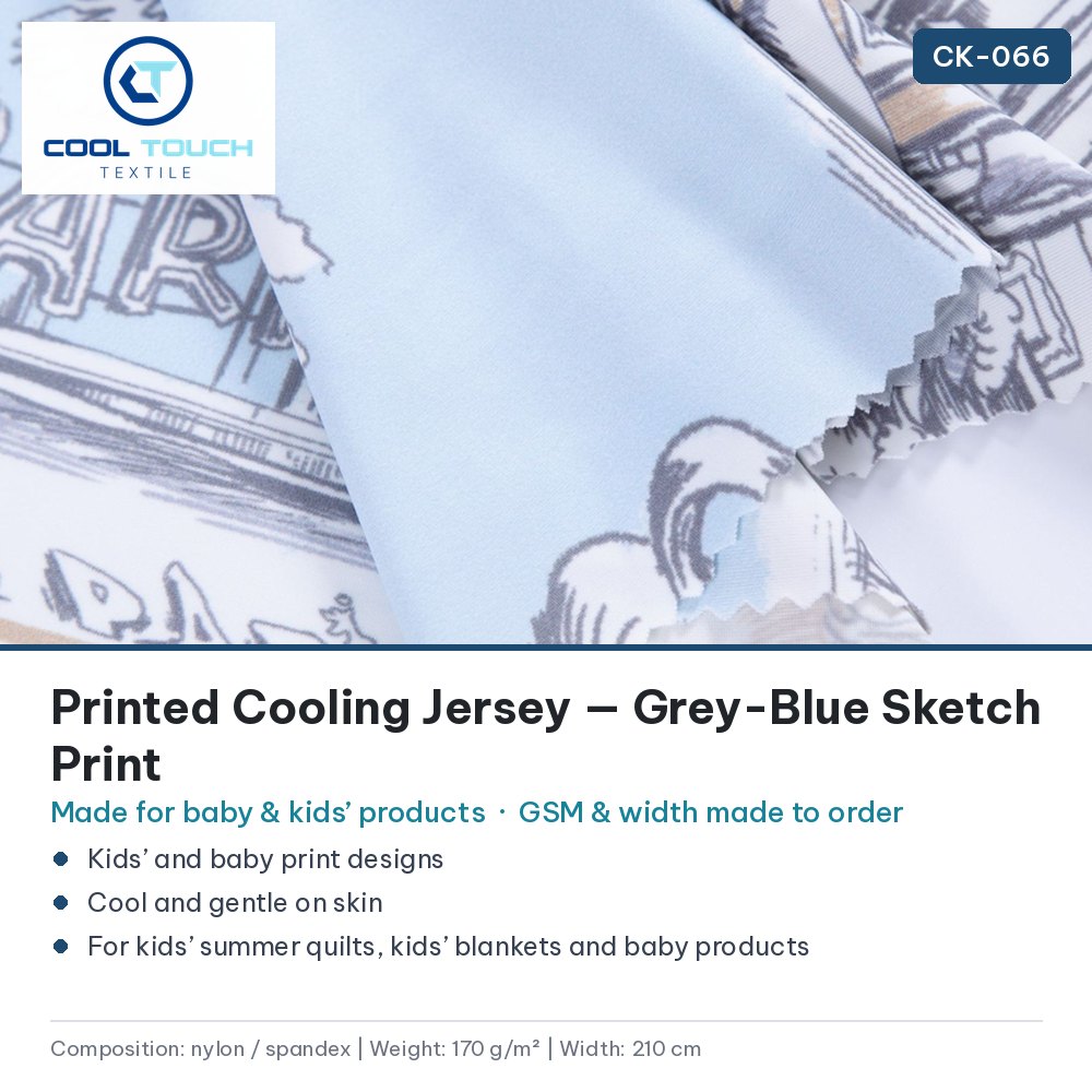 Printed Cooling Jersey — Grey-Blue Sketch Print — Cool Touch Textile