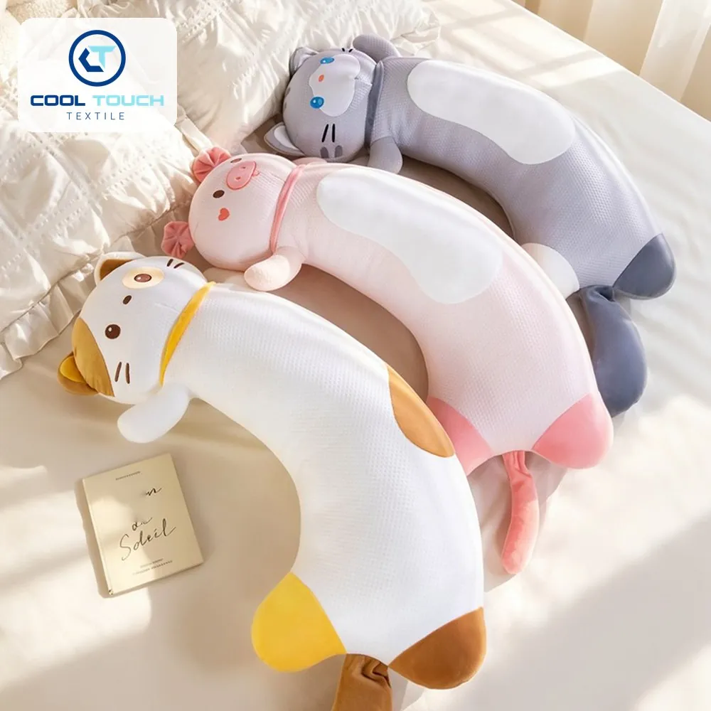 Curled Cat Ice-Silk Long Pillow 2