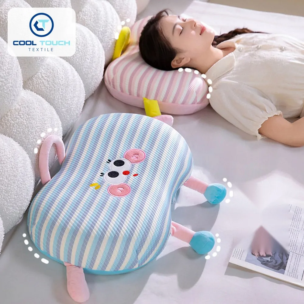 Portable Striped Ice-Silk Memory Pillow with Handle 2